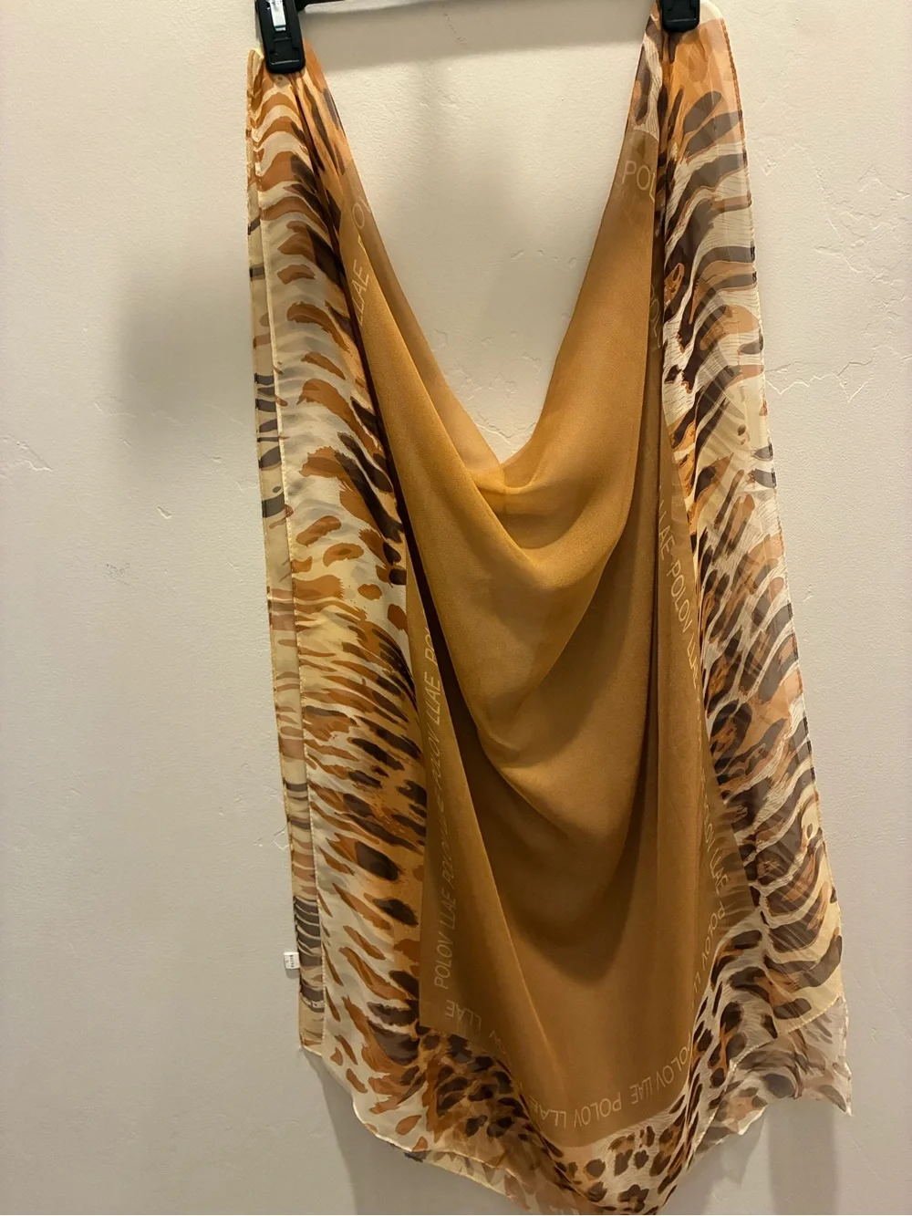 Animal Print 100% Silk Scarf in Camel and Cream